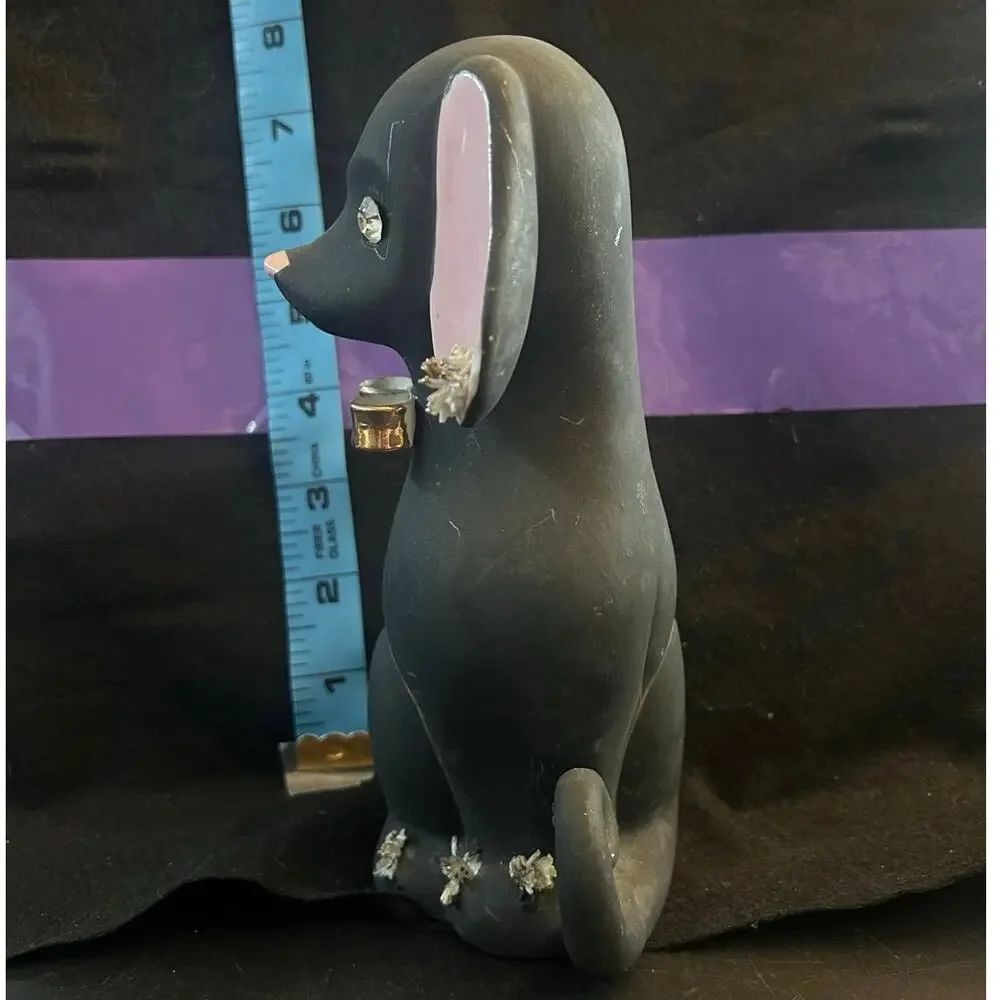 c1950s Dog Bank Matte Black MCM Lefton Japan Spaghetti Ears